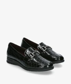 Zapatos planos Blanco y negro 20201 en charol negro
