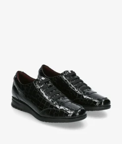 Zapatos planos Blanco y negro 20202 en charol negro
